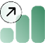 A green bar chart with arrow