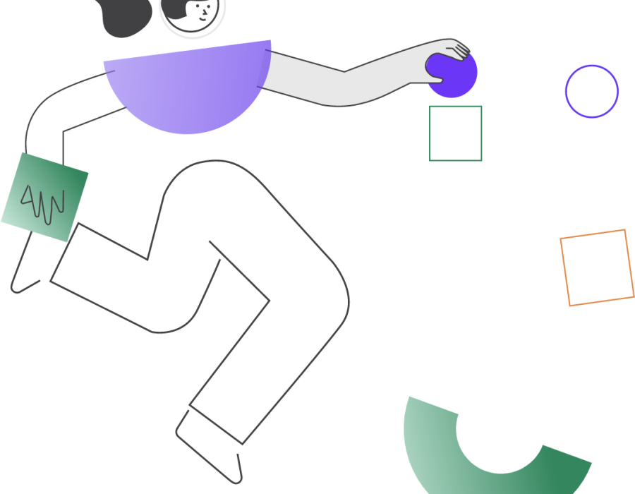 Ένα άτομο με μωβ τοπ και μερικά σχήματα τριγύρω